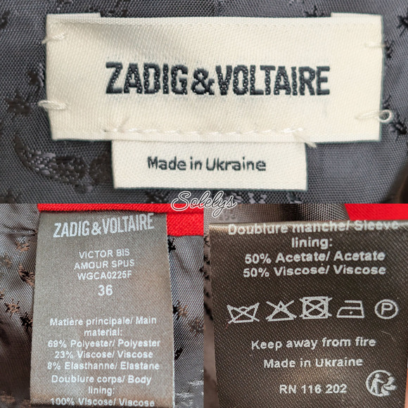 Zadig & Voltaire Victor Bis Amour Heart Red Black Embellished Blazer 36 Small - Picture 7 of 12